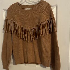 LOFT Camel Fringe Sweater